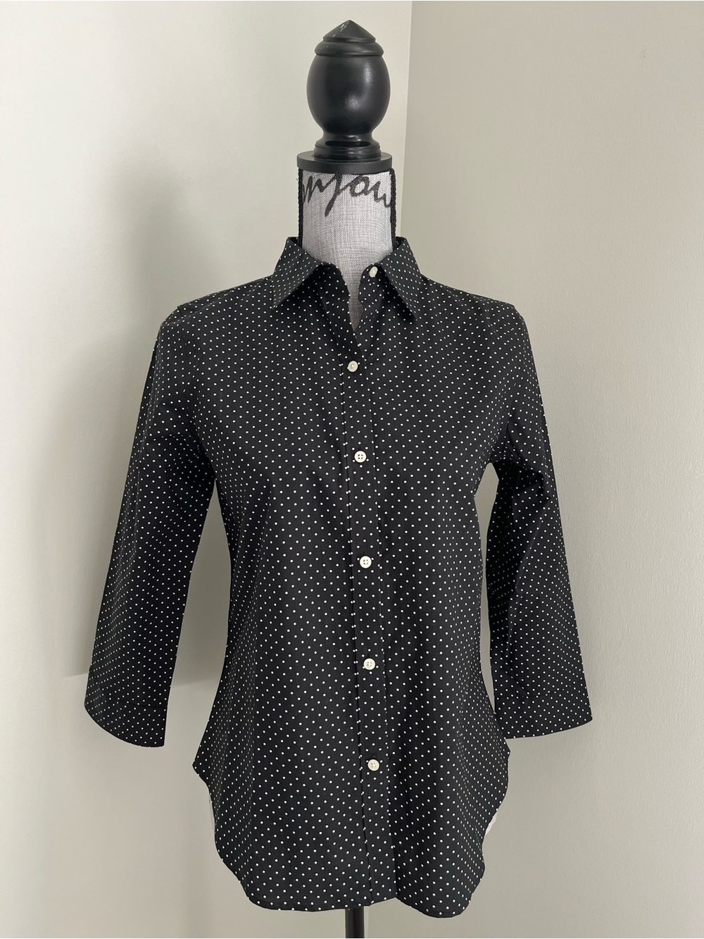 BNWT Lauren by Ralph Lauren women’s non-iron quarter sleeve polka dot button up